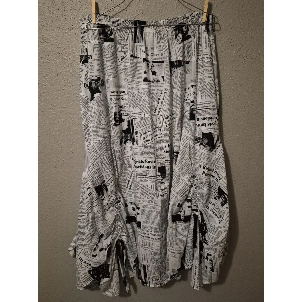 IC By Connie Xl Newspaper Print Pleated Skirt Bows Asymmetrical Boho Urban Chic